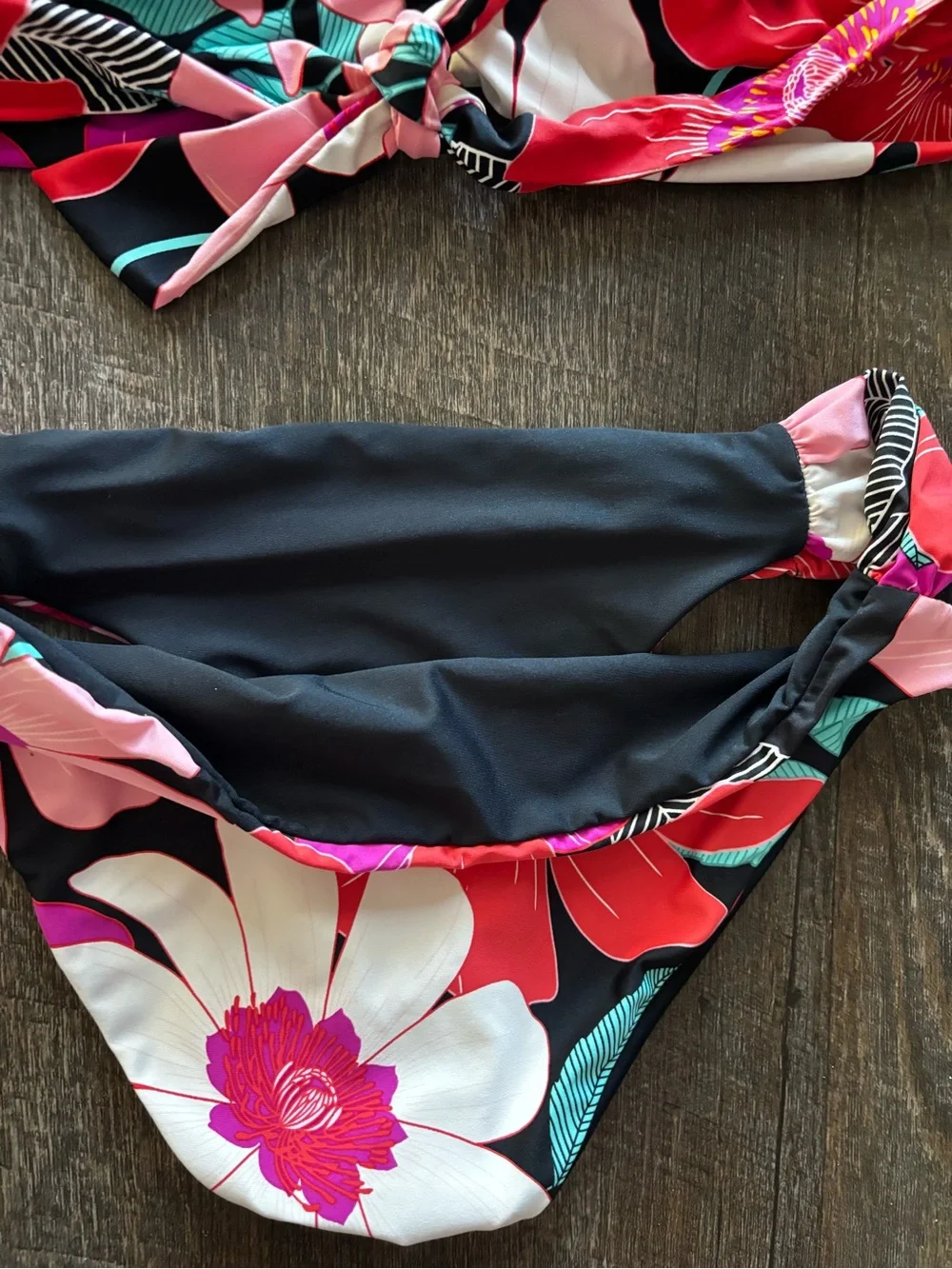 Source Unknown Floral Bikini Set in Red, Pink, Green, Black